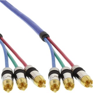 InLine® Cinch Kabel RGB VIDEO, PREMIUM, vergoldete Stecker, 3x Cinch Stecker / Stecker, 5m