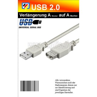 USB 2.0 A/USB 2.0 A Verlängerungskabel in verschiedenen Längen ab 1,8 meter erhältlich