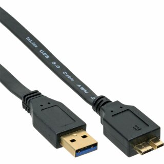 InLine® USB 3.0 Flachkabel, A an Micro B, schwarz, 1,8m