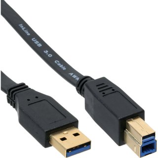 InLine® USB 3.0 Flachkabel, A an B, schwarz, Kontakte gold, 2m