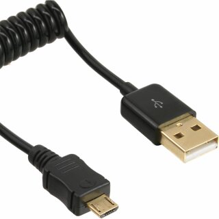 InLine® Micro-USB 2.0 Spiralkabel, USB-A Stecker an Micro-B Stecker, 1m