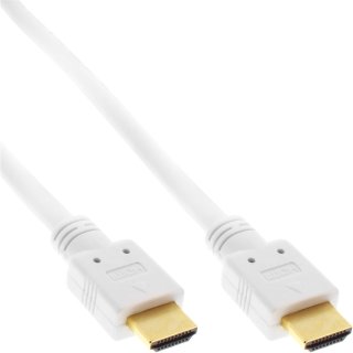 InLine® HDMI Kabel, HDMI-High Speed mit Ethernet, Premium, Stecker / Stecker, weiß / gold, 1,5m