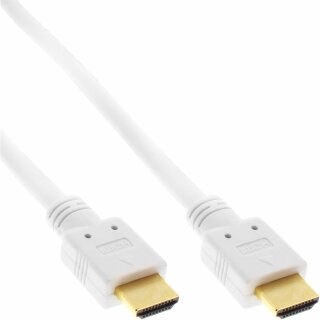 InLine® HDMI Kabel, HDMI-High Speed mit Ethernet, Premium, Stecker / Stecker, weiß / gold, 3m