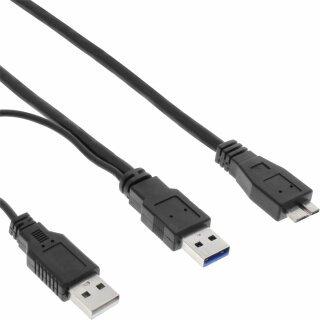 InLine® USB 3.0 Y-Kabel, 2x A an Micro B, schwarz, 0,2m