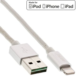 InLine® Lightning USB Kabel, für iPad, iPhone, iPod, silber/Alu, 1m