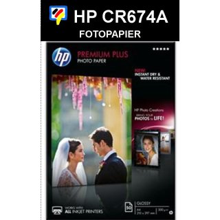 A4 Inkjet Fotopapier HP PREMIUM PLUS GLOSSY A4 300g/m2 in 50 Blatt Packung - CR674A - 