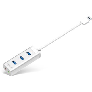 InLine® USB 3.0 HUB mit Audio Soundkarte, Aluminium Gehäuse mit 0,15m Kabel