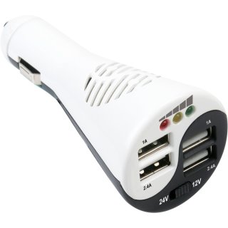 Titan USB KFZ Ladegerät Stromadapter, 12/24VDC zu 5V DC/5A, auf 4x USB Buchse, + Autobatterietester