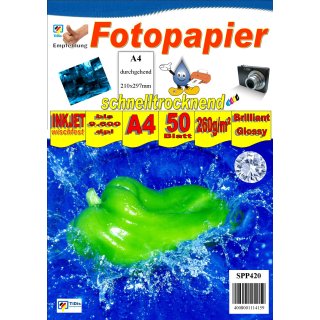 SOPO - SPP420 - A4 260g Fotopapier Brilliant Glossy - Einseitig - 50Blatt - >> "Für alle Tintenstrahldrucker geeignet" <<