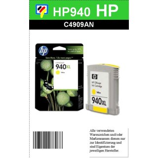 HP940Y - Original C4909AE - gelb- Druckpatrone mit 16ml Inhalt mit ca. 1.400 Seiten Druckleistung nach Iso