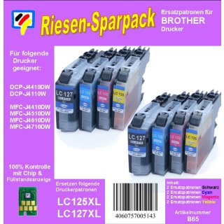 LC-127XLBK + LC-125XL C/M/Y Riesensparpack TiDis Ersatzdruckerpatronen XL - 8x 1.200 Seiten nach ISO - für Brother MFC-J4110DW, MFC-J4510DW, MFC-J4610DW, MFC-J4710DW, MFC-J6720DW - je 2x TiDispatrone XL Black, Cyan, Magenta, Yellow Riesensparpack -
