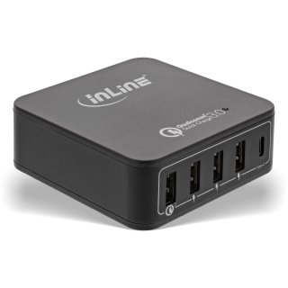 InLine® Quick Charge 3.0 USB Netzteil, Ladegerät, 4x USB A + USB Type-C, 40W, schwarz