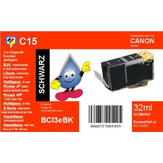 C15 - TiDis Ersatzdruckerpatrone mit 27ml Inhalt - BCI3eBK -schwarz -