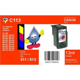 C113- TiDis Ersatzdruckerpatrone mit 13ml Inhalt - CL511 / CL513  - color -