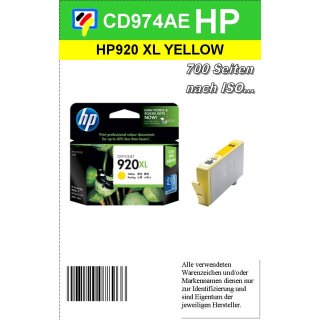 HP920YXL - Original CD974AE - gelb- Druckpatrone mit 6ml Inhalt und ca. 700 Seiten Druckleistung nach Iso
