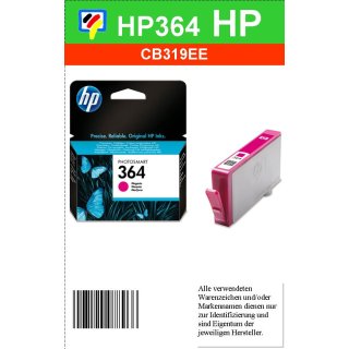 HP364M - Original CB319EE - magenta - Druckpatrone mit 3ml Inhalt und ca. 300 Seiten Druckleistung nach Iso