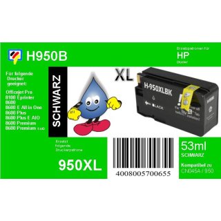 HP950B XL - TiDis Ersatzpatrone - schwarz - mit 53ml Inhalt ersetzt CN045A/HP950BKXL