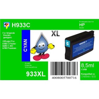 HP933CXL - TiDis Ersatzpatrone - cyan - mit 8,5ml Inhalt ersetzt CN054AE