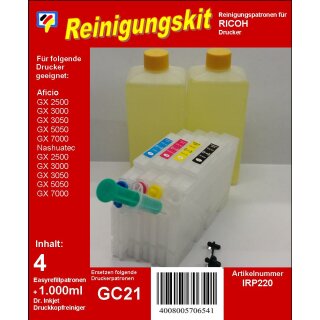 Ricoh Aficio GX 2500 Düsenreiniger | Druckkopfreinigung Set - IRP220 | GC-21 Druckerpatronen