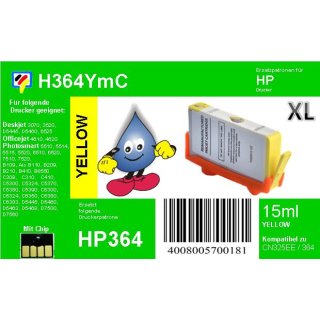 HP364Y - TiDis Ersatzpatrone - yellow - mit 15ml Inhalt ersetzt CB325EE/HP364YXL
