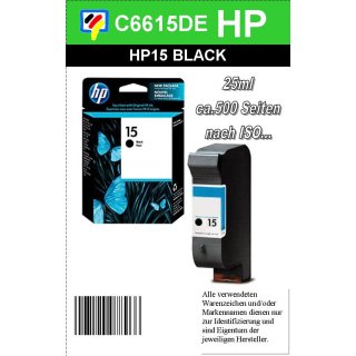 HP15BK - Original C6615DE-schwarz-Druckpatrone mit 25ml Inhalt zum Superangebot 