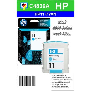 HP11C - Original C4836AE-cyan-Druckpatrone mit 28ml Inhalt zum Superangebot 